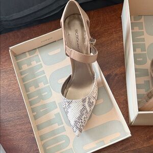 BCBGeneration Tan and White Snakeskin Heels